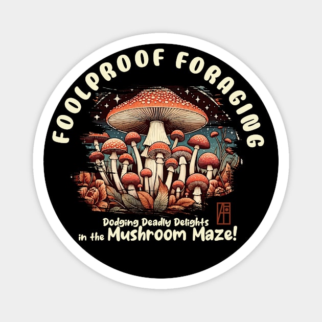 MUSHROOMS - Foolproof Foraging: Dodging Deadly Delights in the Mushroom Maze! - Toadstool - Mushroom Forager Magnet by ArtProjectShop
